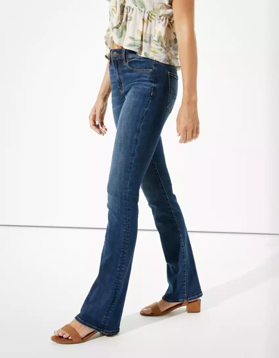 Jean American Eagle AE Ne(x)t Level High-Waisted Mince Kick Bleu Foncé Femme | JVY-24107064